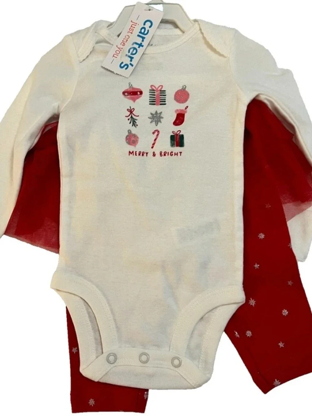 Carter's White & Red 'Merry & Bright' Holiday Bodysuit and Leggings Set